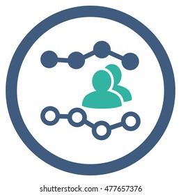 People Charts rounded icon. Vector illustration style is flat iconic bicolor symbol, cobalt and cyan colors, white background.