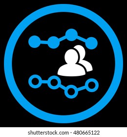 People Charts rounded icon. Vector illustration style is flat iconic bicolor symbol, blue and white colors, black background.