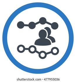 People Charts vector bicolor rounded icon. Image style is a flat icon symbol inside a circle, smooth blue colors, white background.