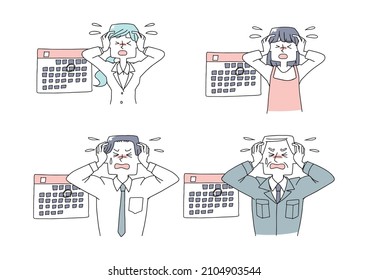 People chased by schedule Strong stress state Vector on a white background Warm hand-drawn person illustration