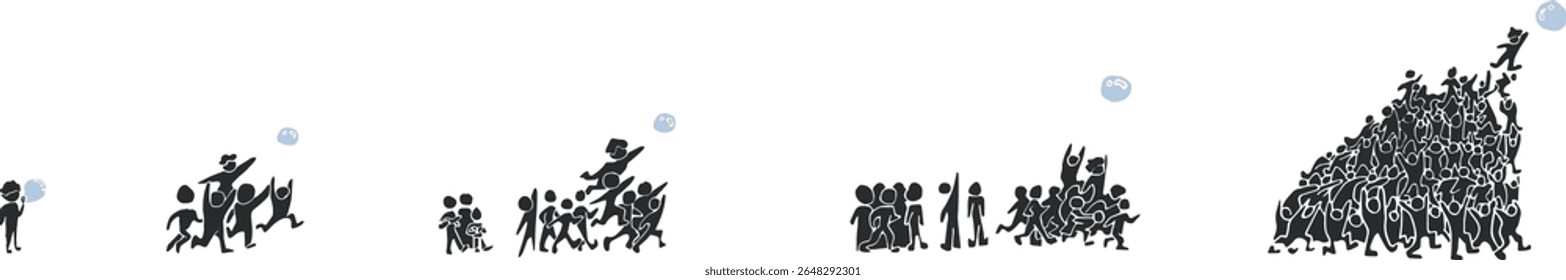 People chasing bubbles and more and more people join in the chase Vector