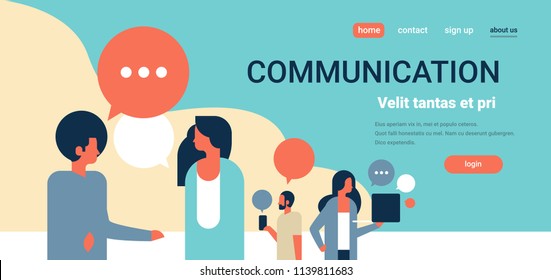 people chat bubbles communication speech dialogue man woman character portrait horizontal copy space flat vector illustration