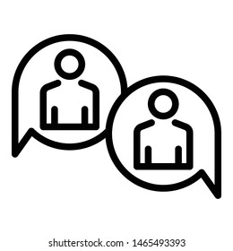 People in chat bubbles icon. Outline people in chat bubbles vector icon for web design isolated on white background