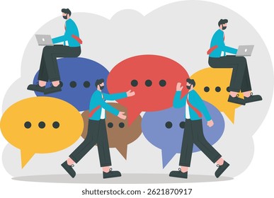 people chat bubbles mobile application communication speech dialogue. Illustrations flat design concept video conference. online meeting work form home. Social Network. Vector

