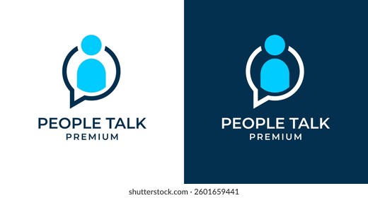 People chat business logo, customer support services icon symbol vector illustration design. Business people logo with chat icon symbol vector template. Technology, leader, company, discussion logo.