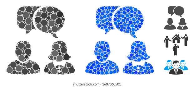 People chat composition of circle elements in various sizes and color hues, based on people chat icon. Vector circle elements are organized into blue collage.