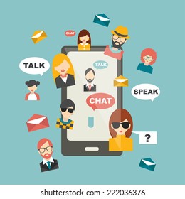 People chat global communication. Social media illustration. Flat mobile concept. Vector.