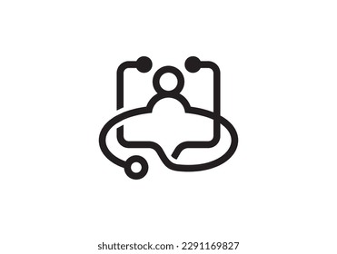 people and chat logo design. stethoscope health care symbol icon vector