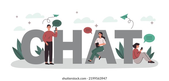 Leute mit Chat. Metapher der Kommunikation und Interaktion. Studenten, Kollegen, Partner oder Freunde. Soziale Netzwerke und Boten, chatten im Internet. Cartoon-Flavektor-Vektorgrafik