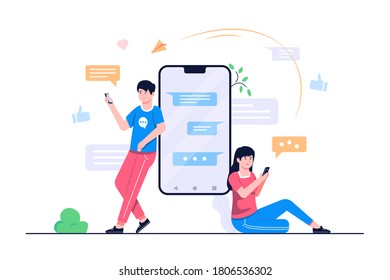 people chat in phone concept flat illustration