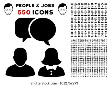 People Chat pictograph with 550 bonus pitiful and glad people pictographs. Vector illustration style is flat black iconic symbols.