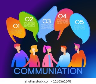 People chat in social network. Dialogue speech bubbles.  Businessmen discuss. 3D vector isometric illustration.