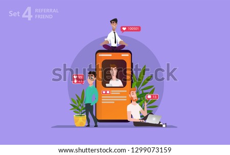 People chating on the smartphone screen use social media accounts to communicate and share likes and comments, can use for, landing page, template, ui, web, mobile app, poster, banner, flyer - Vector