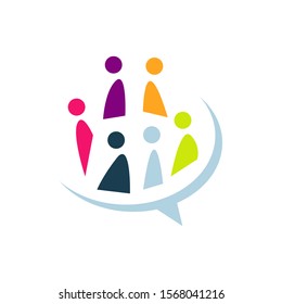 people chatting around on the circle shape of speech bubble chat graphic vector logo design