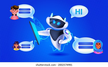 people chatting with chatbot robotic assistant online communication artificial intelligence technology concept
