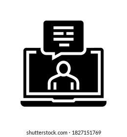 gente charlando sobre el vector de icono de glifo de mensajero de computadora. gente chateando el letrero del mensajero de la computadora. símbolo de contorno aislado ilustración negra