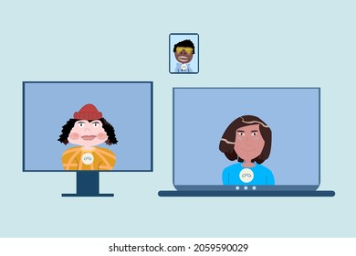 people chatting during a video call people using digital gadgets online conference meeting