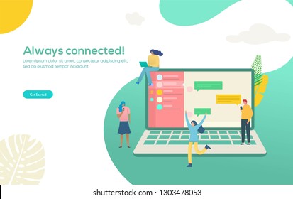 People chatting with group in social media with smartphone and laptop, online chat vector illustration concept, 
can use for, landing page, template, ui, web, mobile app, poster, banner, flyer