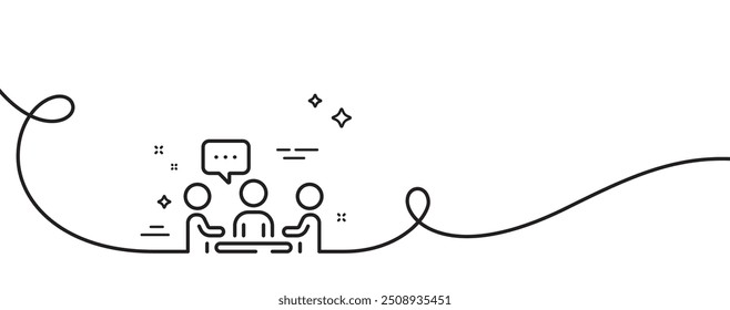 Leute, die eine Zeile chatten. Endlos eine Linie mit Locke. Seminarschild. Symbol für Arbeitsbesprechung. Menschen chatten einzelne Umrissband. Schleifenverlaufsmuster. Vektorgrafik