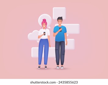 People chatting online. Speak bubble. Chatting box, message box. 3D Vector Illustrations.