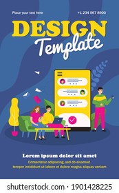 People chatting online. Using gadgets, phone screen with messenger interface flat vector illustration. Communication, technology concept for banner, website design or landing web page