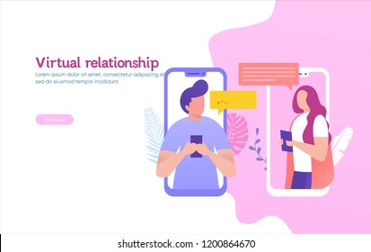 People chatting in the smartphone screen, virtual relationship vector illustration concept , 
can use for, landing page, template, ui, web, mobile app, poster, banner, flyer