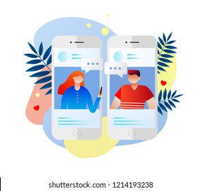 People chatting in the smartphone screen, virtual relationship vector illustration concept, social media, can use for, landing page, template, ui, web, mobile app, poster, banner, flyer