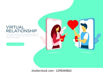 People chatting in the smartphone screen, virtual relationship vector illustration concept , can use for, landing page, template, ui, web, mobile app, poster, banner, flyer Vector editable