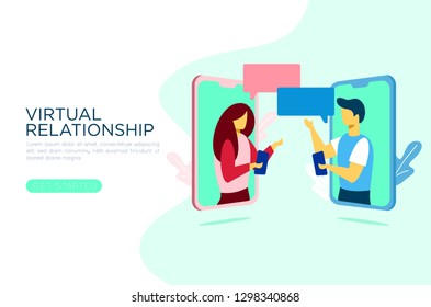 People chatting in the smartphone screen, virtual relationship vector illustration concept , can use for, landing page, template, ui, web, mobile app, poster, banner, flyer Vector editable