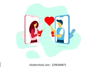 People chatting in the smartphone screen, virtual relationship vector illustration concept , can use for, landing page, template, ui, web, mobile app, poster, banner, flyer Vector editable