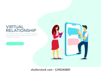 People chatting in the smartphone screen, virtual relationship vector illustration concept , can use for, landing page, template, ui, web, mobile app, poster, banner, flyer Vector editable