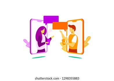 People chatting in the smartphone screen, virtual relationship vector illustration concept , can use for, landing page, template, ui, web, mobile app, poster, banner, flyer