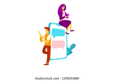 People chatting in the smartphone screen, virtual relationship vector illustration concept , can use for, landing page, template, ui, web, mobile app, poster, banner, flyer
