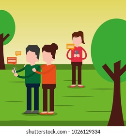 people  chatting using smartphone in the park