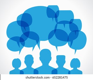 Leute chatten. Vektorgrafik eines Kommunikationskonzepts, das sich auf Feedback, Rezensionen und Diskussionen bezieht.