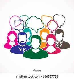 Gente Chateando. Ilustración vectorial de un concepto de comunicación, relacionado con la retroalimentación, los exámenes y el debate.