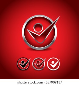 People Check Logo, care vector. Flat and colorful versions. Job satisfaction guarantee. Isolated vector illustration.