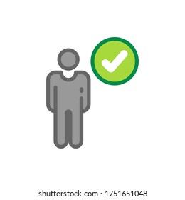 Personas con marca de verificación, iconos de esquema rellenos aprobados por el perfil. Ilustración vectorial. Trazo editable. Icono aislado adecuado para web, infografías, interfaz y aplicaciones.