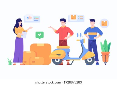 People Check Package Delivery Service Information Concept Flat Style Design Illustration 