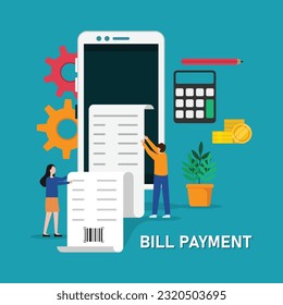 People checking on Digital bill on smartphone 2d vector illustration concept for banner, website, illustration, landing page, flyer, etc.