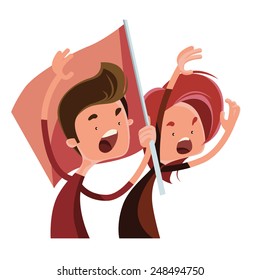 People cheering in race vector illustration cartoon character