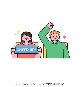 People are cheering for a sporting event. outline simple vector illustration.