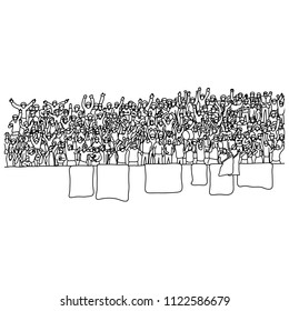 People cheering at stadium vector illustration sketch doodle hand drawn with black lines isolated on white background