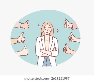 People Cheering with Thumbs Up Gesture. Hand drawn style vector design illustrations.