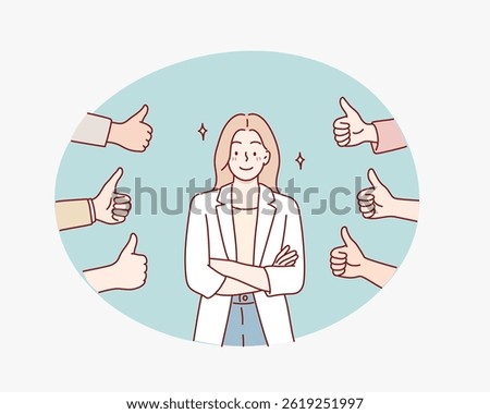People Cheering with Thumbs Up Gesture. Hand drawn style vector design illustrations.
