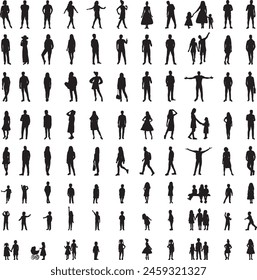 people, children set, silhouette collection on white background vector