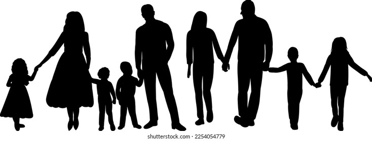 people with children silhouette vector