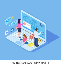 People choice language courses - online education isometric vector concept