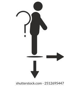 people choice lost, man with question decision icon, person confused, flat vector illustration on white background