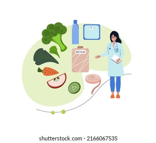  People choose healthy food. Concept of dietary nutrition. Planning diet detox plan.Vegetarian food. Cartoon vector illustration.